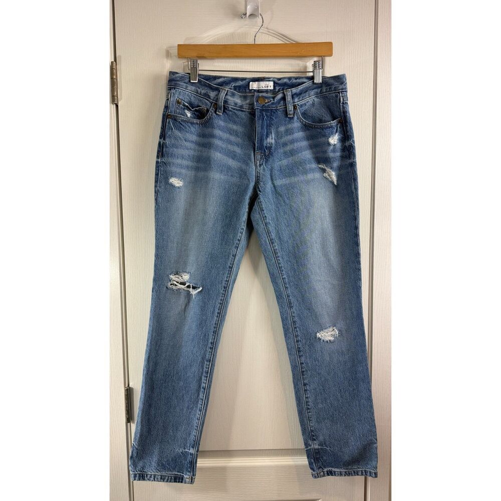Ann Taylor LOFT Womens Boyfriend Jeans 27/4 Blue Distressed Straight Leg Denim